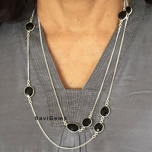 Facetted Black Onyx Sterling Silver Necklace