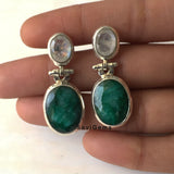 Rainbow Moonstone & Green Ropada Sterling Silver Earring