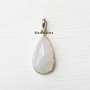 Rainbow Moonstone Tear Drop Sterling Silver Pendant