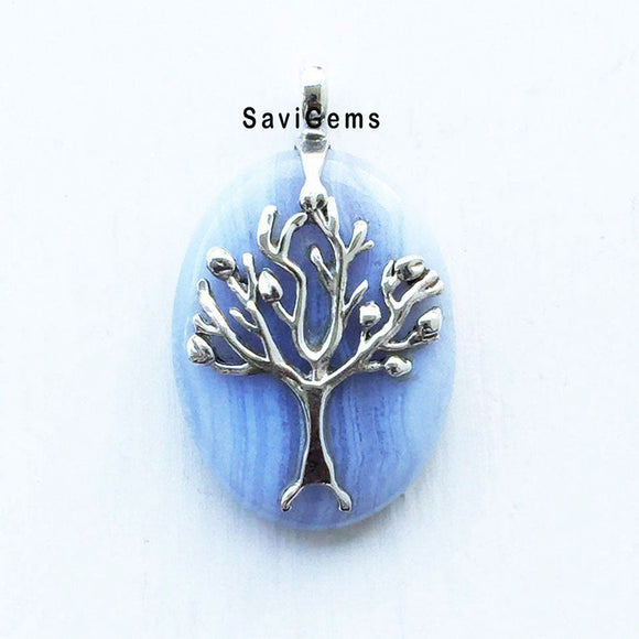 Blue Lace Agate Sterling Silver Pendant