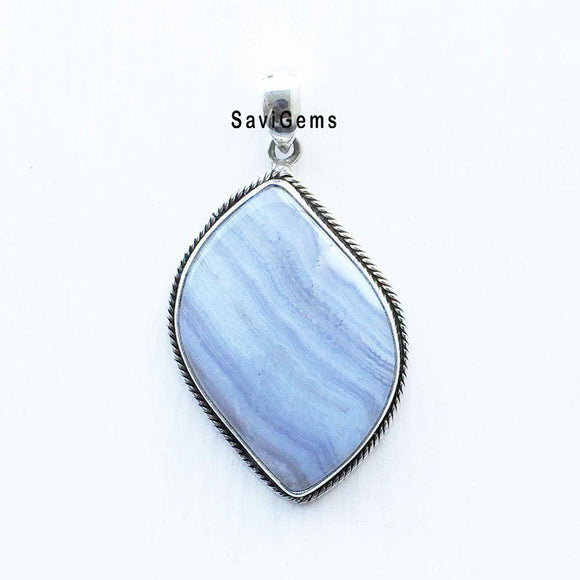 Blue Lace Agate Sterling Silver Pendant