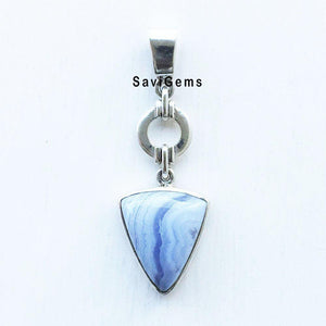 Blue Lace Agate Pointer Sterling Silver Pendant