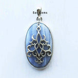 Blue Lace Agate Gothic Sterling Silver Pendant