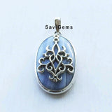 Blue Lace Agate Gothic Sterling Silver Pendant