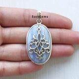 Blue Lace Agate Gothic Sterling Silver Pendant