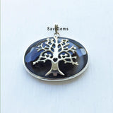 Banded Agate Facetted Tree Of Life Silver Pendant