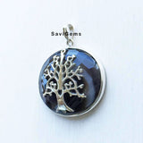 Banded Agate Facetted Tree Of Life Silver Pendant