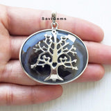 Banded Agate Facetted Tree Of Life Silver Pendant