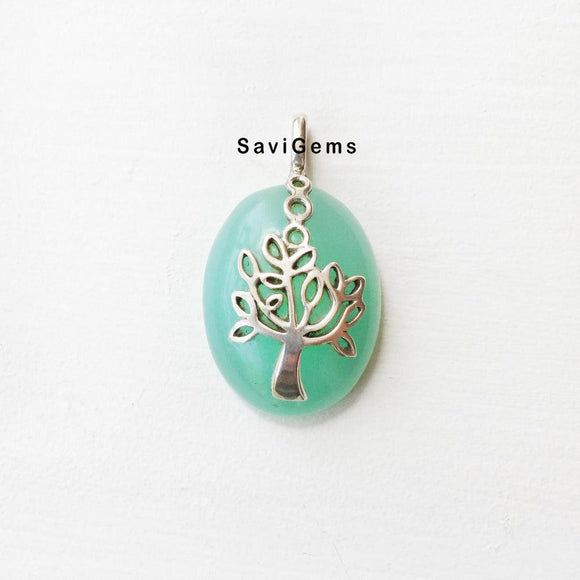 Aqua Chalcedony Leafy Tree Sterling Silver Pendant