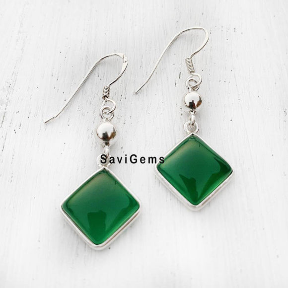 Green Onyx Ball Sterling Silver Earring