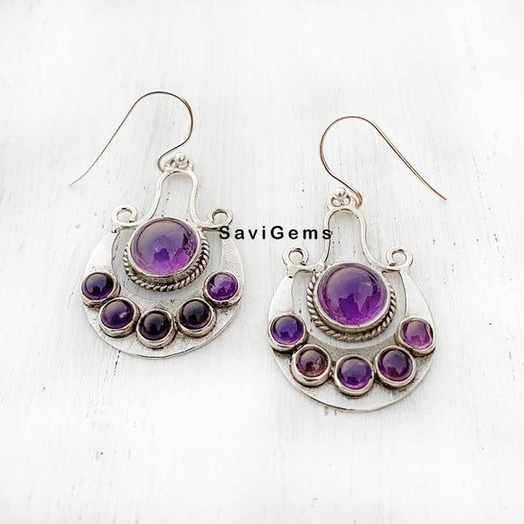 Amethyst Crescent Moon Sterling Silver Earring