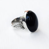 Black Onyx Leaf Sterling Silver Ring