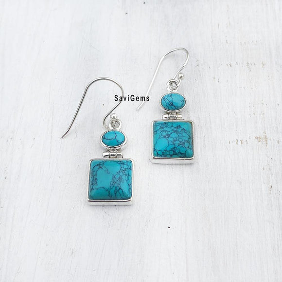 Turquoise Square Sterling Silver Earring