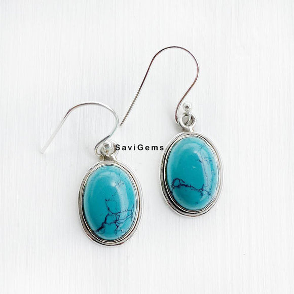 Turquoise Casual Oval Sterling Silver Earring