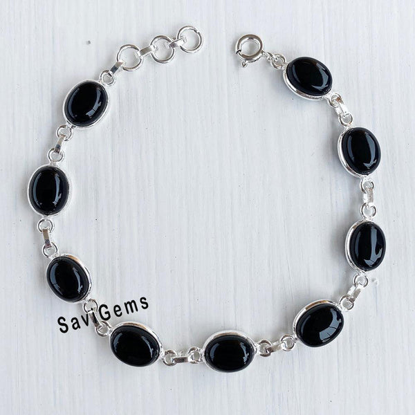 Black Onyx Sterling Silver Bracelet Jewelry – SAVI GEMS