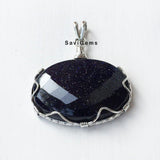 Blue Sunstone Oval Facetted Sterling Silver Pendant