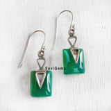 Green Onyx Rectangular Silver Earring