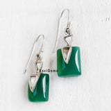 Green Onyx Rectangular Silver Earring