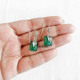 Green Onyx Rectangular Silver Earring