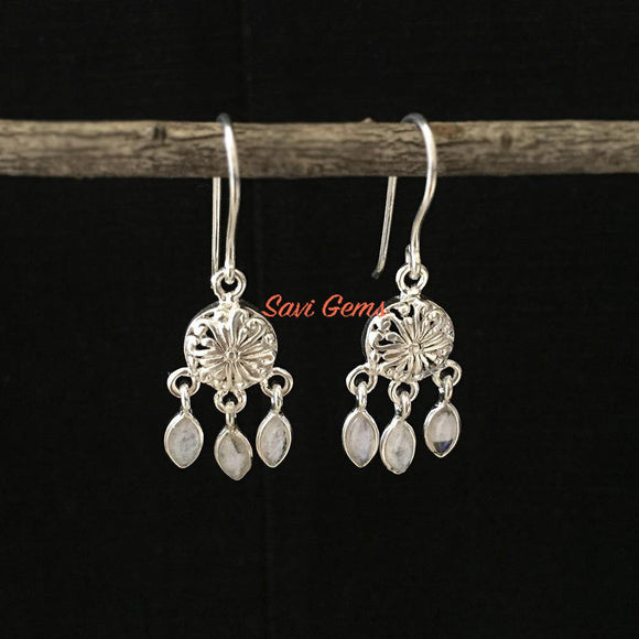 Rainbow Moonstone Chandelier Sterling Silver Earring