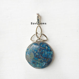 Chrysocolla Triquetra Knot Sterling Silver Pendant