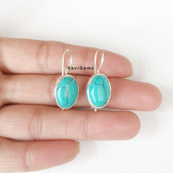 Turquoise Fixed Hook Sterling Silver Earring