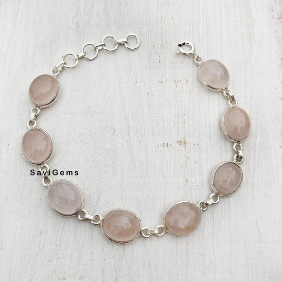 Rose Quartz Sterling Silver Bracelet