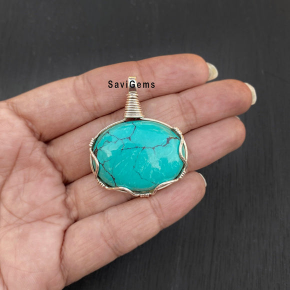 Natural Turquoise Oval Sterling Silver Pendant