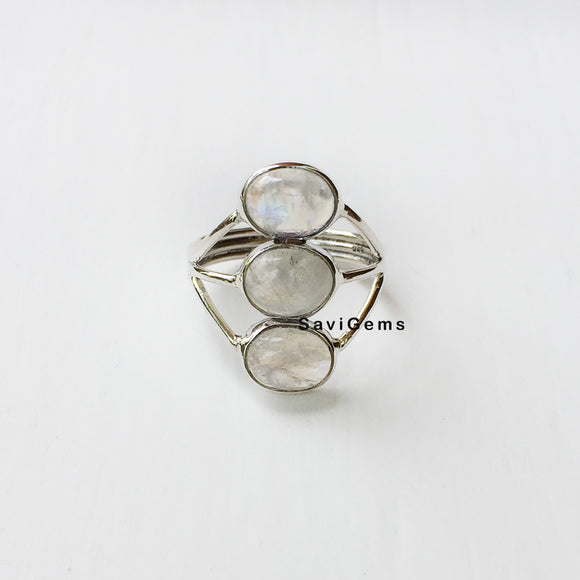 Rainbow Moonstone Oval Sterling Silver Ring