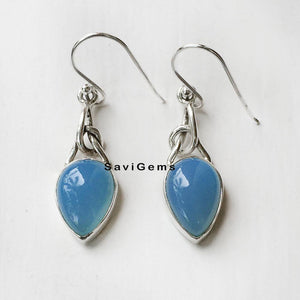 Blue Chalcedony Knot Sterling Silver Earring
