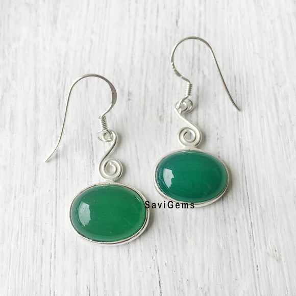 Green Onyx Swirl Sterling Silver Earring