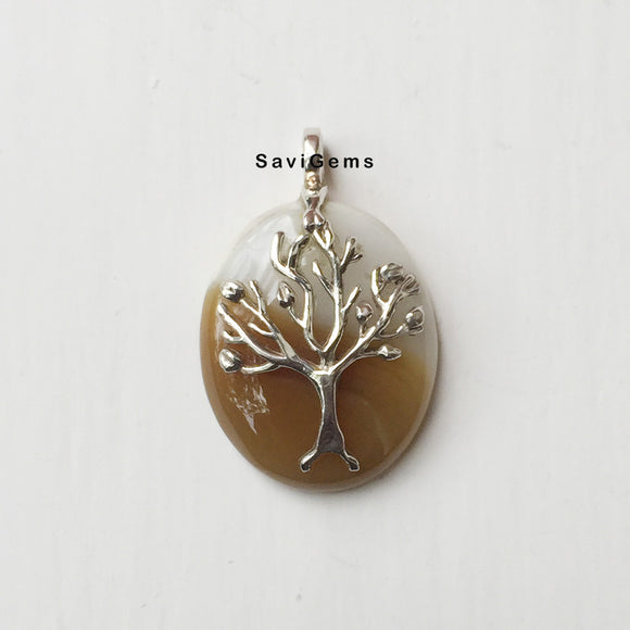 Tree Of Life Banded Onyx Sterling Silver Pendant