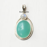 Aqua Chalcedony & Rainbow Moonstone Sterling Silver Pendant