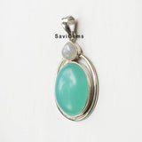 Aqua Chalcedony & Rainbow Moonstone Sterling Silver Pendant