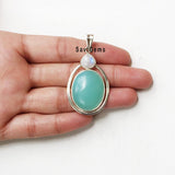 Aqua Chalcedony & Rainbow Moonstone Sterling Silver Pendant