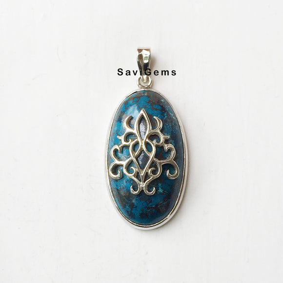 Chrysocolla Gothic Sterling Silver Pendant