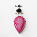 Pink Druzy & Black Onyx Sterling Silver Pendant