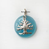 Blue Chalcedony Blooming Tree Sterling Silver Pendant