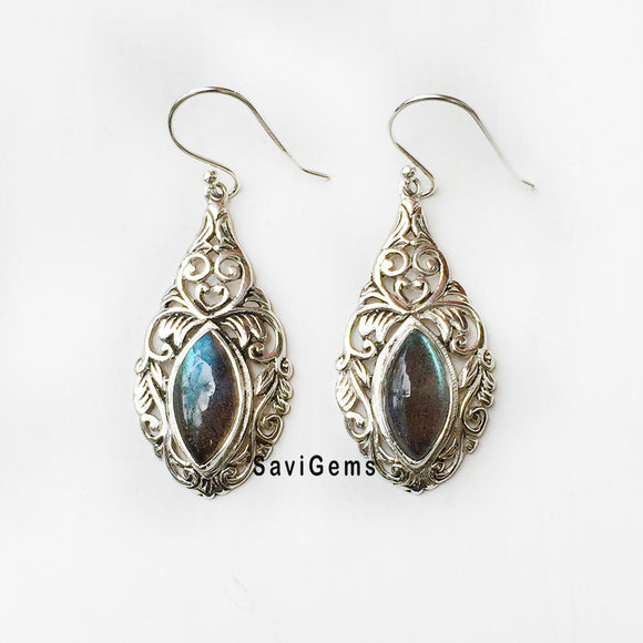 Labradorite Marquise Filigree Sterling Silver Earring