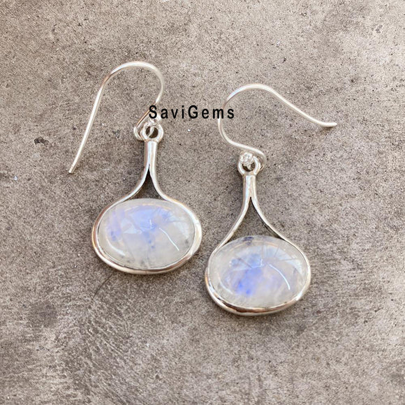 Rainbow Moonstone Drop Sterling Silver Earring