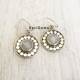 Rainbow Moonstone Disco Sterling Silver Earring