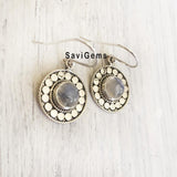 Rainbow Moonstone Disco Sterling Silver Earring
