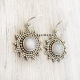 Rainbow Moonstone Sun Sterling Silver Earring