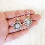 Rainbow Moonstone Sun Sterling Silver Earring