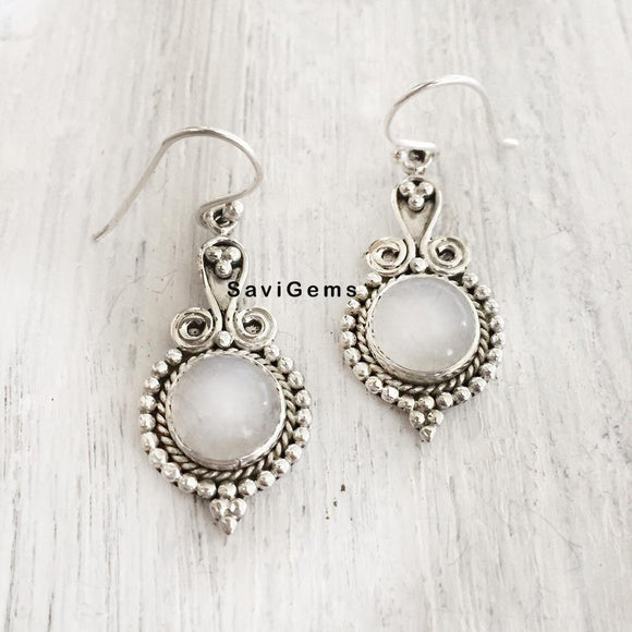 Rainbow Moonstone Tribal Sterling Silver Earring