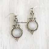 Rainbow Moonstone Tribal Sterling Silver Earring