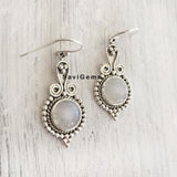 Rainbow Moonstone Tribal Sterling Silver Earring
