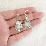 Rainbow Moonstone Tribal Sterling Silver Earring