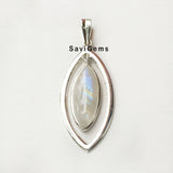 Rainbow Moonstone Marquise Sterling Silver Pendant