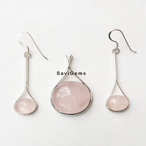 Rose Quartz Sterling Silver Pendant & Earring Set